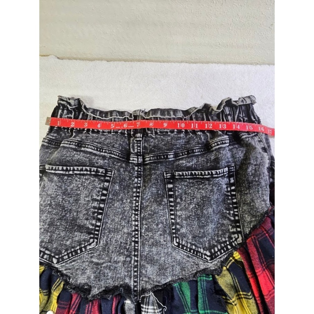 Wild Fable Upcycled Patchwork Denim & Flannel Midi Skirt Grey Plaid Large - Picture 5 of 6